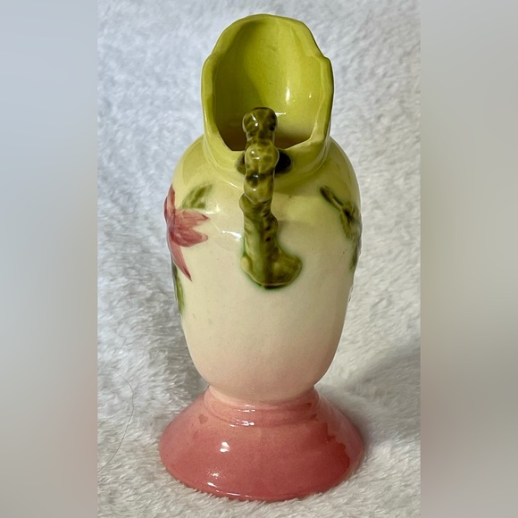 Hull Pottery W3 Vase MCM Small Ewer Woodland Chartreuse Pink Glossy Glaze - Picture 3 of 8